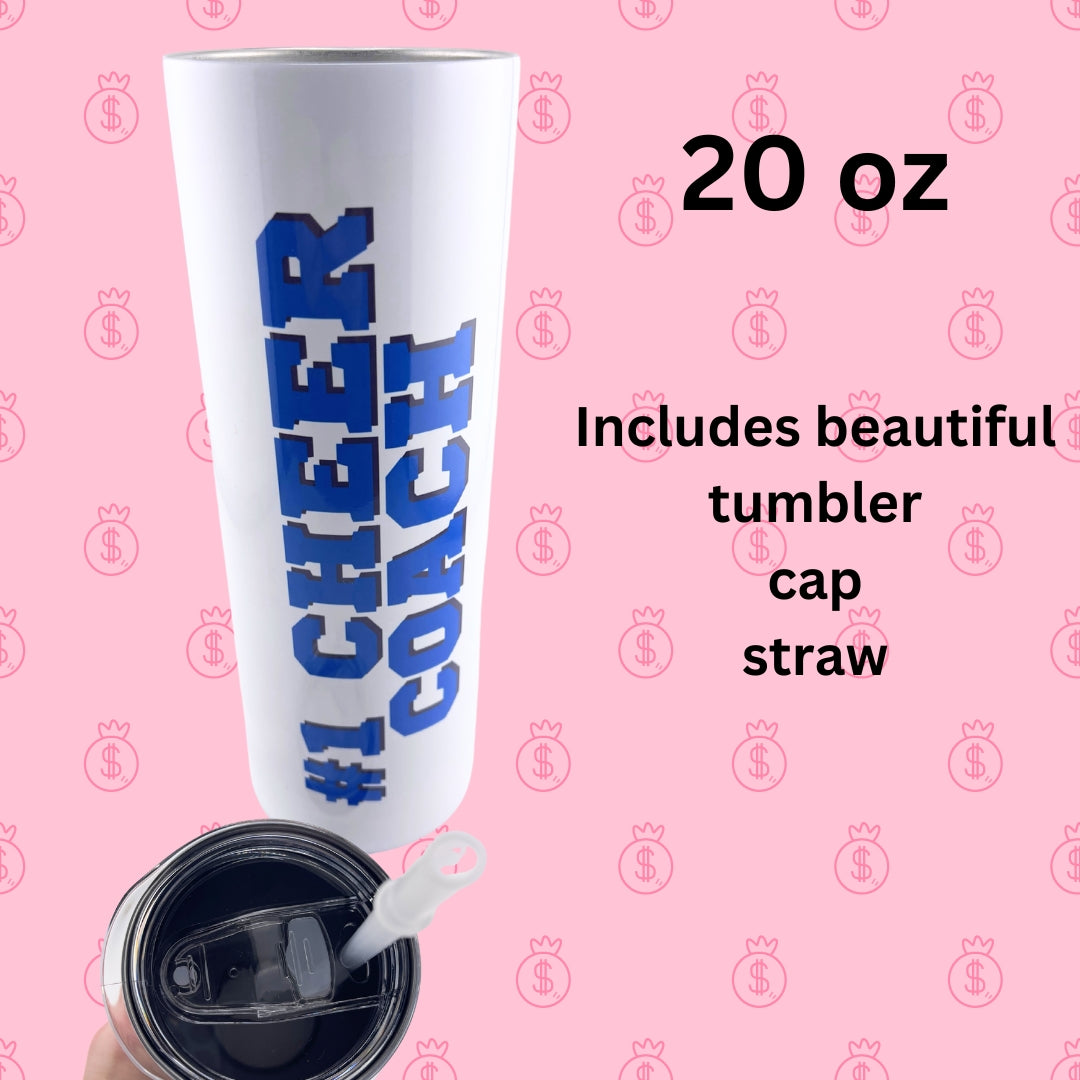 CHUMBLERS 20 Oz Stainless Steel Tumblers #1 Cheer Coach Blue