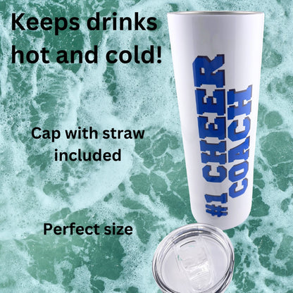 CHUMBLERS 20 Oz Stainless Steel Tumblers #1 Cheer Coach Blue