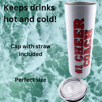 CHUMBLERS 20 Oz Stainless Steel Tumblers #1 Cheer Coach Red