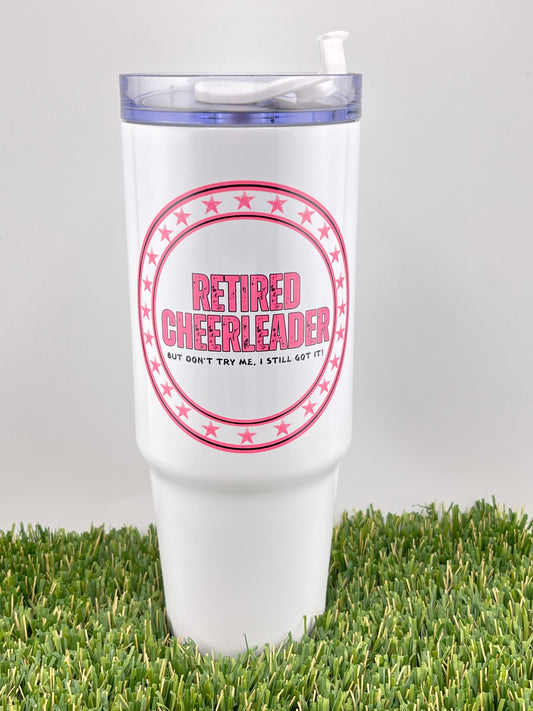 CHUMBLERS 30 Oz Stainless Steel Tumbler with Handle Retired Cheerleader Pink